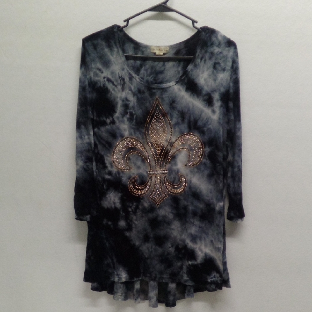 Live and Let Live Black and Gray 3/4 Sleeve Embellished Tunic